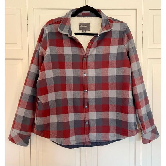 Eddie Bauer plaid Sherpa lined button front shacket xl - Picture 2 of 11